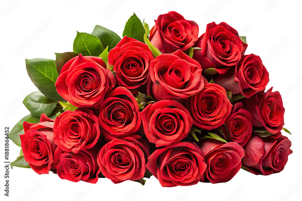 Naklejka premium Bouquet of red roses with green leaves on black background 1