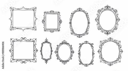 Collection of ornate, decorative, vintage, antique, and Baroque style picture frames in various shapes and sizes