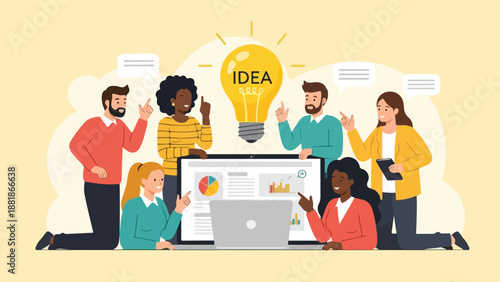 Collaborative Team Brainstorming Session in Modern Office Workspace innovation team collaboration vector