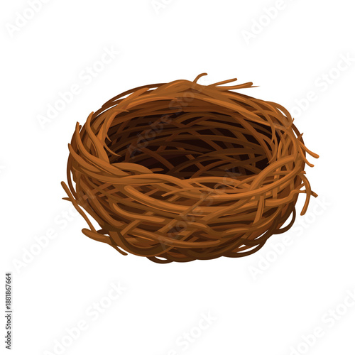 Empty nest on a white background. Hand-drawn vector illustration.