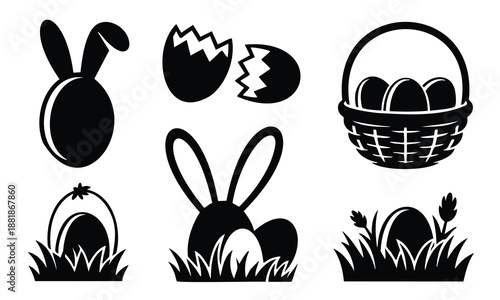 Easter silhouette egg with ears and basket bundle easter silhouette