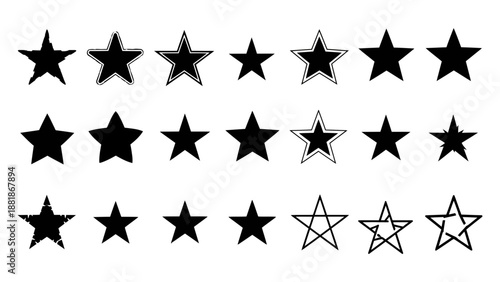 A collection of star illustrations in various styles and fills displayed in three rows on a clean background from a straightforward viewpoint Whisk