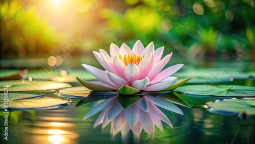 Serene Lotus Flower Plant with Green Leaves in Lake Water, peaceful, lotus,  peaceful, lotus, floral, aquatic