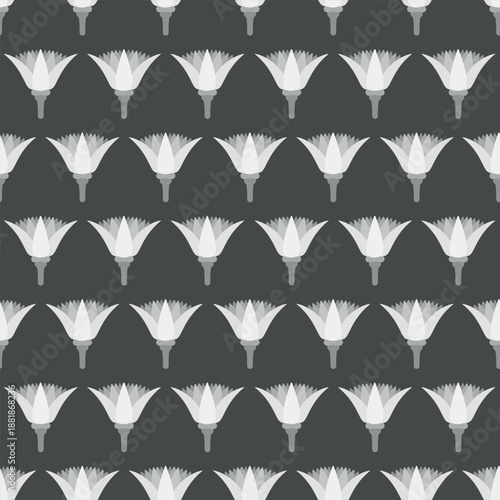 Ancient White Lotus Seamless Pattern on Dark Grey Background