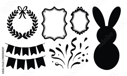 Frames bunny garland confetti and wreath silhouettes set bundle easter silhouette