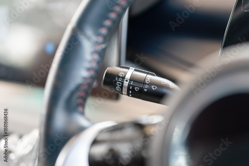 Billede på lærred Close-up at car wheel handle lever for activate the raining wiper and turning lighting signal