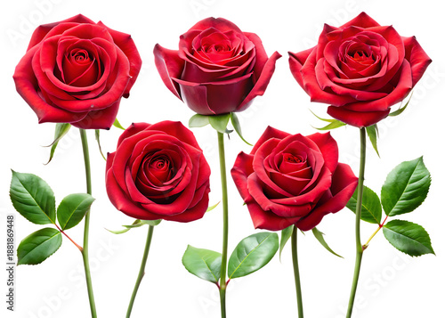 Five Red Roses on Black Background flowers green leaves