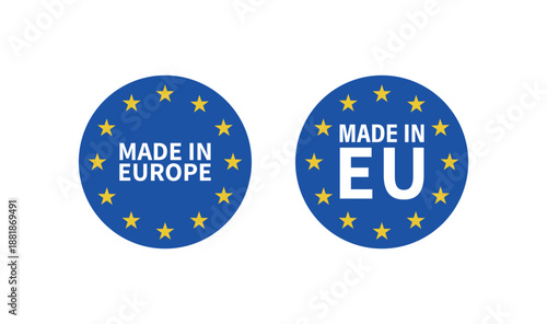 EU Manufacturing Badge Vector, European Origin Label Icon with Stars Circle