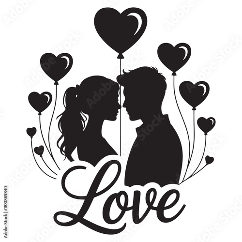 Couple with hearts and love balloons illustration