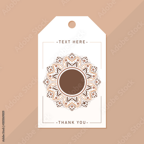 Minimalist Aesthetic Mandala Decoration on Gift Tag Isolated Illustration