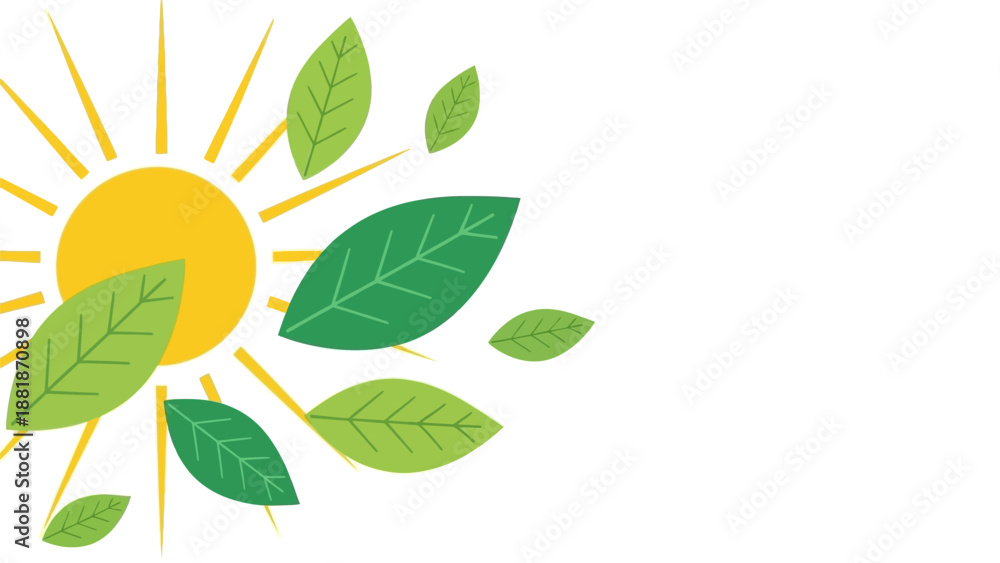 Obraz premium Stylized Sun with Leaves Illustration Art.