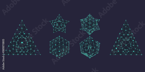 a collection of geometric shapes made of lines and dots