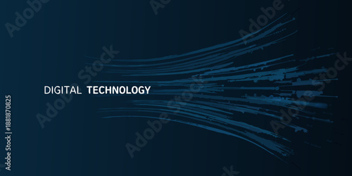 Digital technology concept with abstract lines on dark blue background