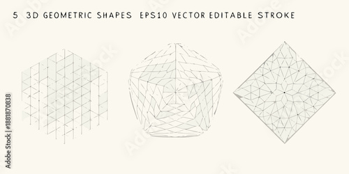 three 3d geometric shapes in editable vector format