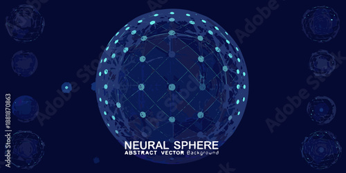 neural sphere abstract vector background with glowing blue dots and lines