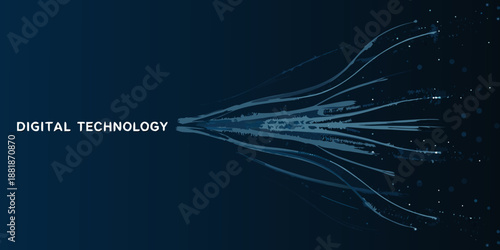 digital technology concept with abstract blue lines and dots on dark background