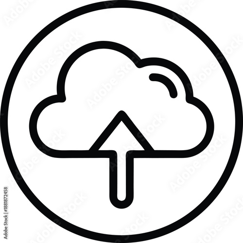 Cloud upload and download icon with technology and network symbols