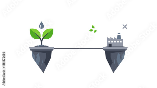 Seedling versus Factory Pollution Concept Illustration.