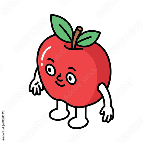 Cute Red Apple Cartoon Character with Expressive Face and Limbs.