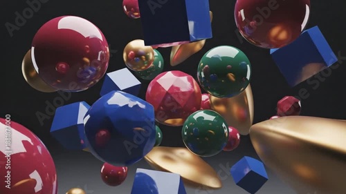 Floating Glossy Spheres And Cubes Video Loop.