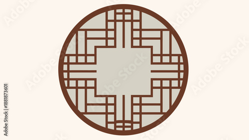 Traditional Asian Circular Window Lattice Pattern, symbolizing cultural heritage and oriental design, in bright studio.