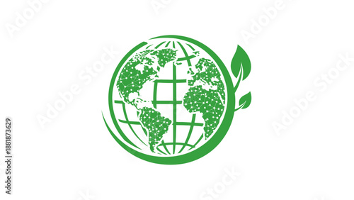 Green Globe with Leaf Symbolizing Global Environmental Sustainability on Isolated White Background