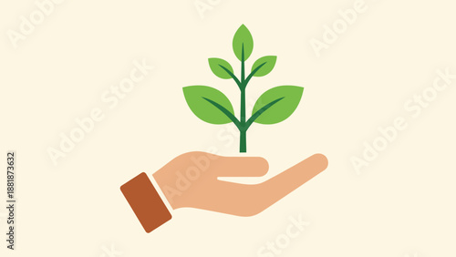 Caring Hand Gently Holding Small Green Plant Representing Growth and Eco-Friendly Nurturing in Bright Studio Background