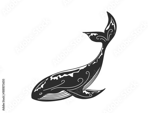 Orca Killer Whale with Ornamental Tribal Pattern Vector