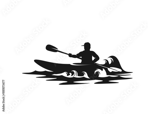 Man Paddling Kayak on Water Sport Silhouette