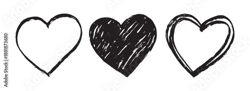  Kid Heart. Hand drawn hearts collection. Abstract love symbol. Valentine's day, romantic designs. Elegant heart outline icon set. Black continuous line art drawing vector. doodle love stickers.