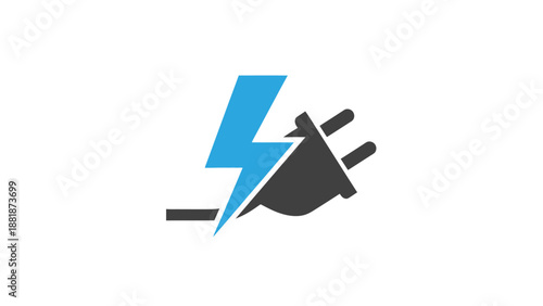 Electric Power Plug with Blue Lightning Bolt Symbol Representing Fast Charging on Isolated White Background