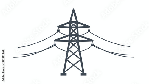 High Voltage Power Line Tower Electricity Pylon with Transmission Lines Isolated on White Background