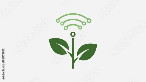 Green Plant with Wi-Fi Signal Icon Symbolizing Smart Eco-Friendly Technology in Bright Studio