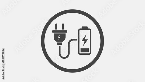 Circle Icon with Electric Plug Connected to Battery for Device Charging in Bright Studio