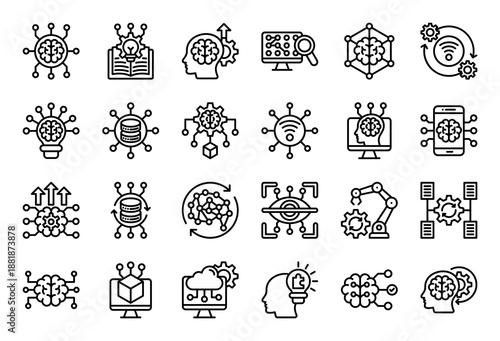 Neural Network Icon Collection Set. Clean Outline Icon Vector Illustration.
