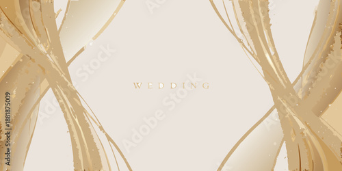 Elegant gold lines and the word wedding on a cream background