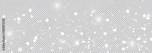 Panorama view white snow falling on transparent background.