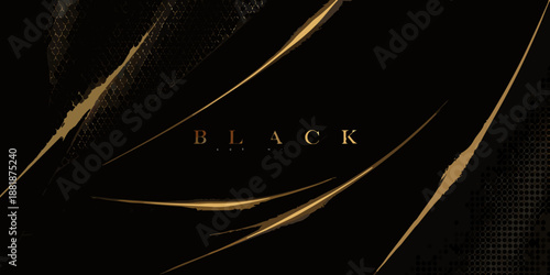 Elegant black background with golden linear accents and the word black