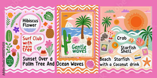 Tropical themed beach towels with hibiscus flowers palm trees and sunset designs