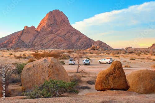 Photos Rock formation, Spitzkoppe Mountain National Park, Namibia, cars in wild campegr