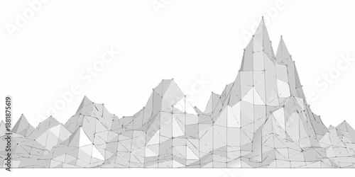 Abstract geometric mountain range illustration with a monochromatic wireframe aesthetic