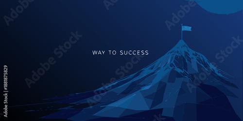 A polygonal mountain peak with a flag symbolizing the way to success