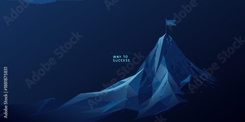 A polygonal mountain peak with a flag symbolizing achievement and ambition