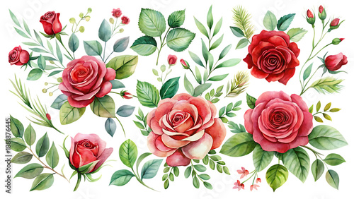 Pink roses and green leaves on black background red roses