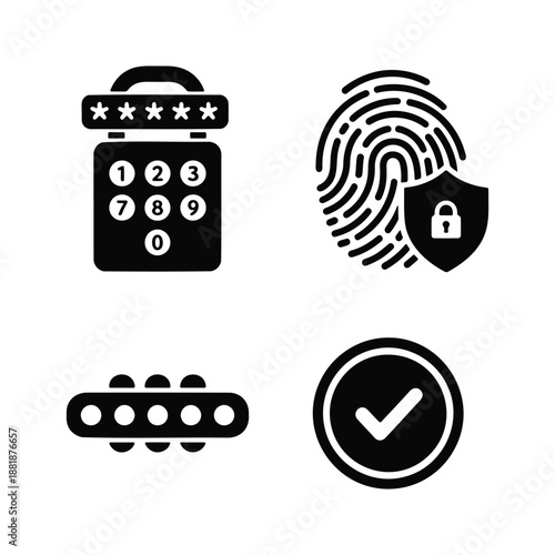 Security systems and authentication icons collection password fingerprint check