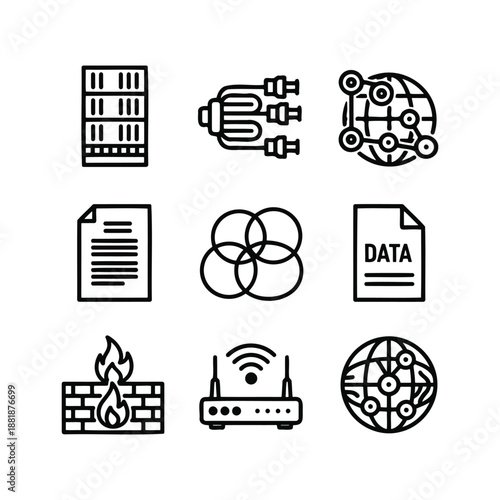 server data computing network internet hosting storage icon set line style
