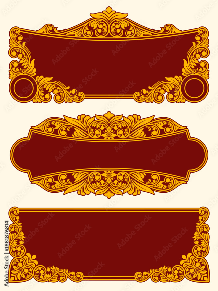 Obraz premium Ornate Golden Decorative Frames and Banners Collection
