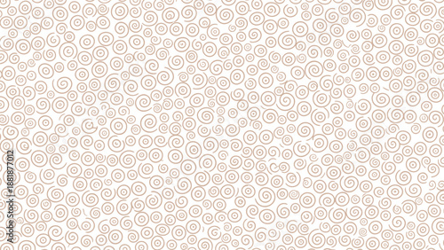 Seamless abstract background pattern of delicate, hand-drawn brown spiral shapes and swirls of various sizes on a clean white canvas.