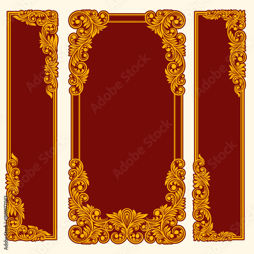 Elegant Red and Gold Ornamental Frames Collection