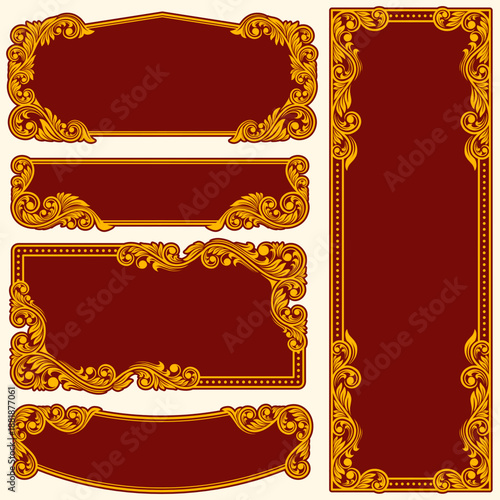 Ornate Golden and Red Decorative Frames Collection